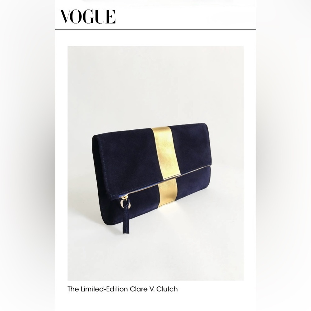 Clare V x Vogue Limited Edition Navy Suede & Gold Stripe Clutch